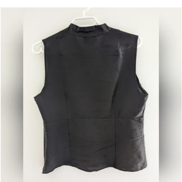 Talbots Pure Silk Brown V Neck Wrap Style Sleeveless Top Side Buttons Size L - Picture 3 of 6